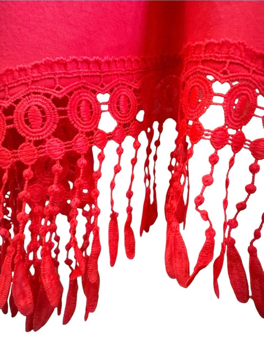 Fiery Coral Open Front Boho Fringe Cardigan Pool Coverup Resort-wear Size 4-6